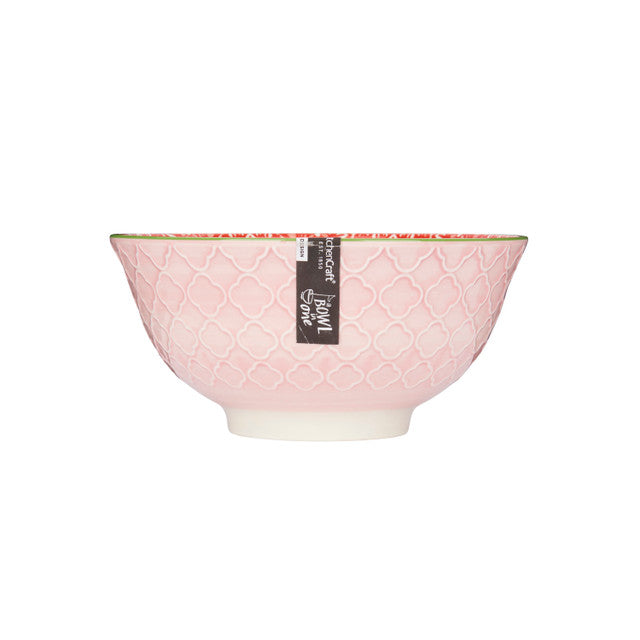 KitchenCraft Red And Pink Victorian Style Print Ceramic Bowl