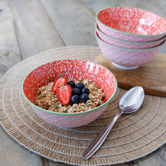 KitchenCraft Red And Pink Victorian Style Print Ceramic Bowl