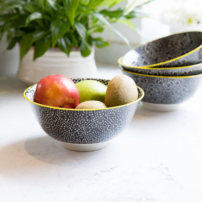 KitchenCraft Black and White Floral Ceramic Bowl