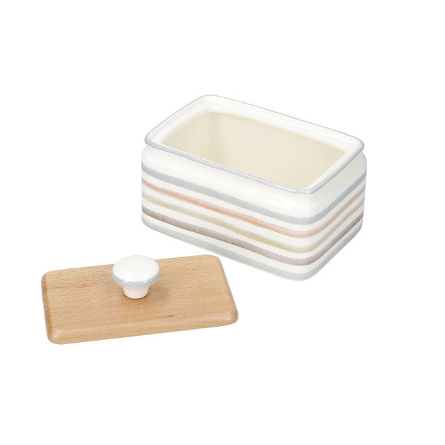 KitchenCraft Classic Collection Striped Ceramic Butter Dish with Lid