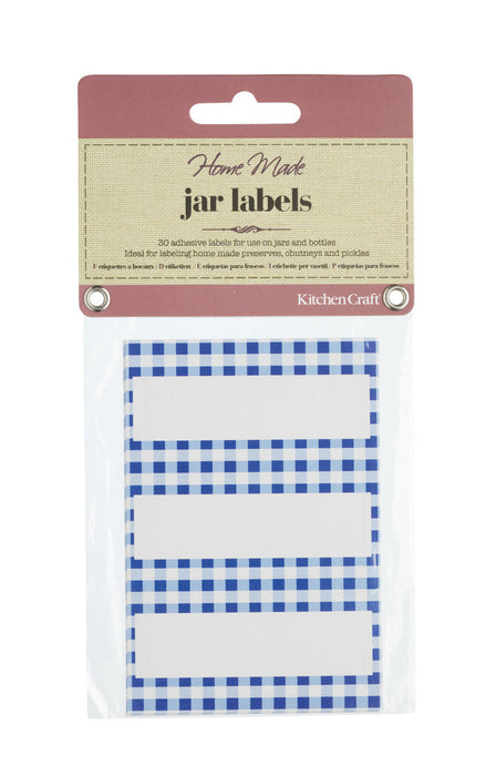 KitchenCraft Home Made Pack of 30 Jam Jar Labels - Blue Gingham