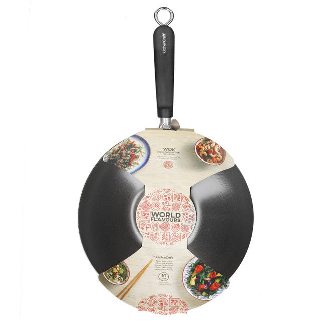 KitchenCraft World of Flavours Oriental Carbon Steel 30cm Non-Stick Wok