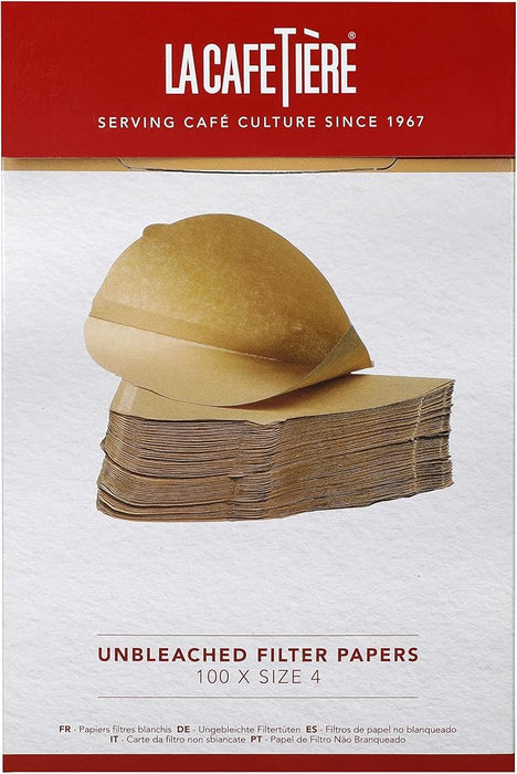 La Cafetière Unbleached 100 Coffee Filter Papers Size 4