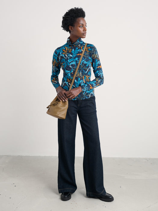 Seasalt Women's Landing Roll Neck Top In Floating Fronds Maritime
