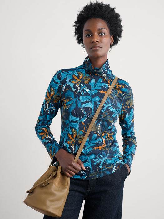 Seasalt Women's Landing Roll Neck Top In Floating Fronds Maritime