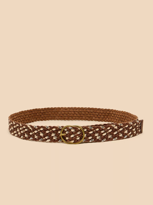 White Stuff Women's Leather Weave Belt Tan Multi