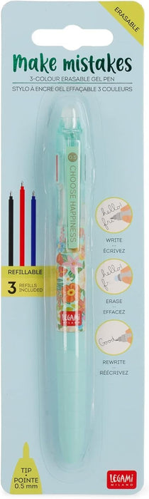 Legami Erasable Gel Pen 3 Colours Flowers Theme