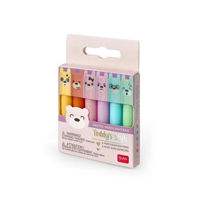 Legami Teddy's Style Set Of 6 Mini Pastel Highlighters