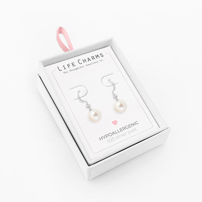 Life Charms Silver Pearl Drop Earrings