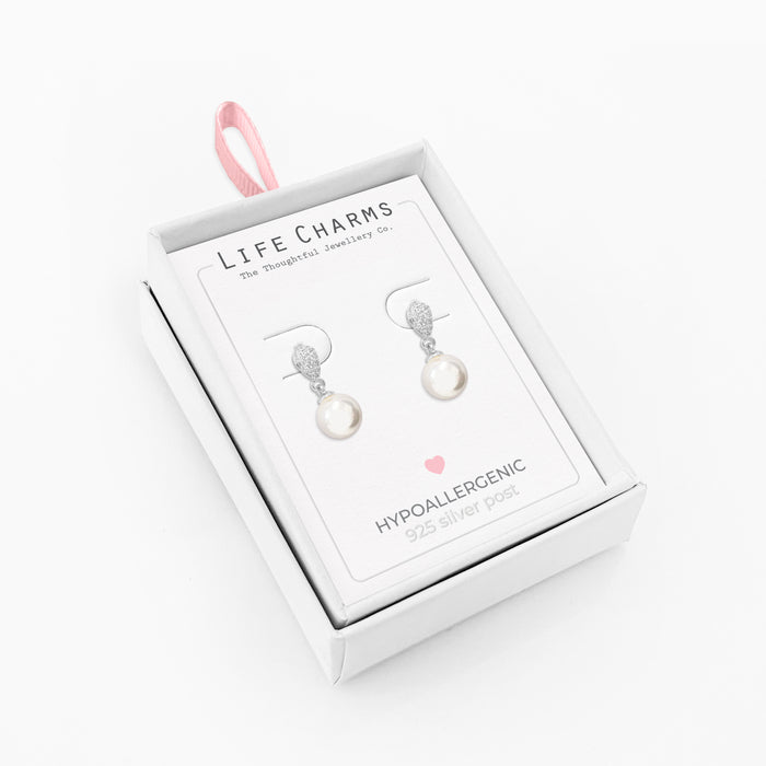 Life Charms Silver Pearl Drop Earrings