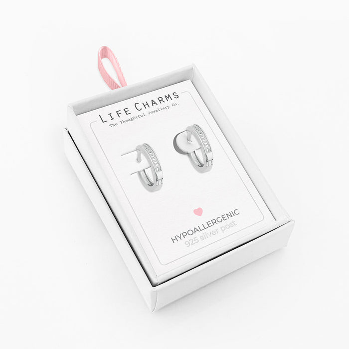 Life Charms Diamond Silver Circle Earrings