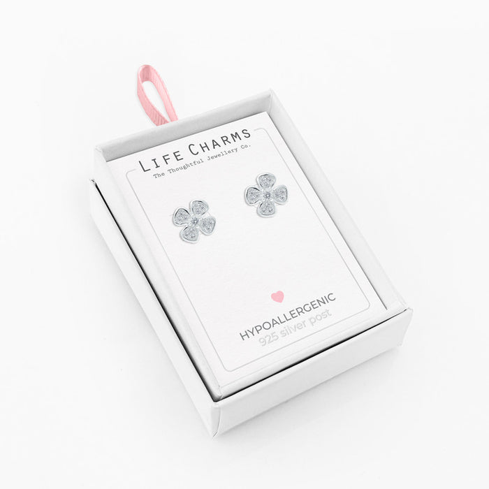 Life Charms 4 Leaf Clover Silver Studs