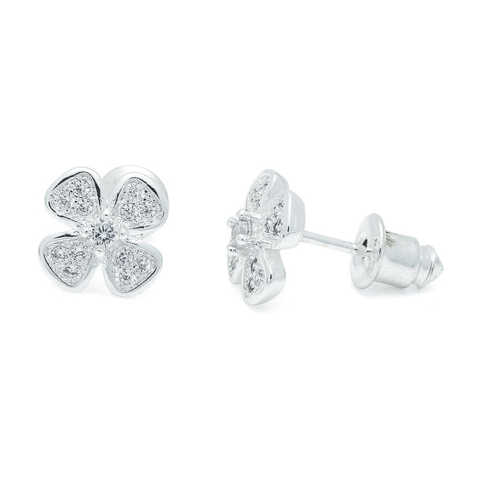 Life Charms 4 Leaf Clover Silver Studs