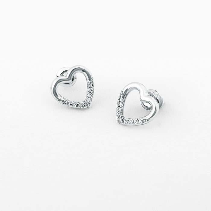 Life Charms Open Silver Heart Stud Earrings