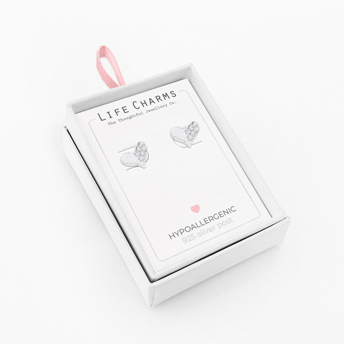 Life Charms Sparkly Heart Silver Studs