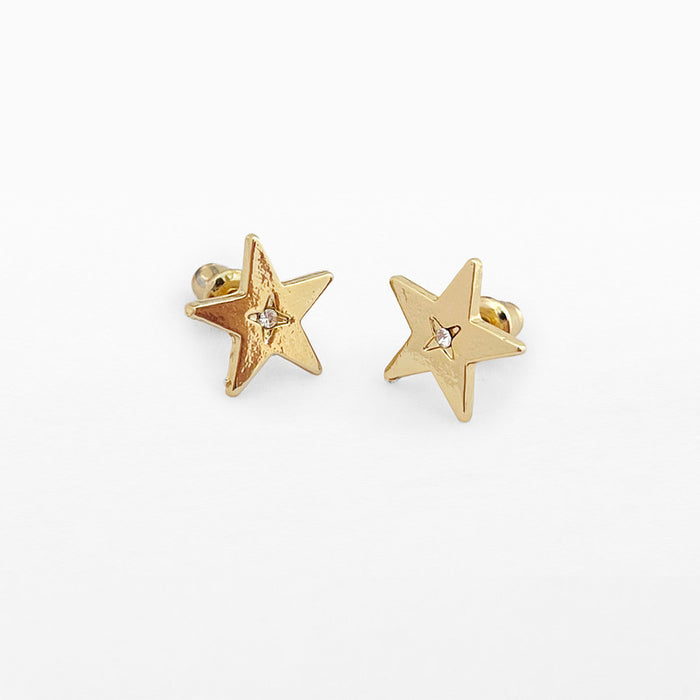 Life Charms Gold Star With Starburst Stud Earrings