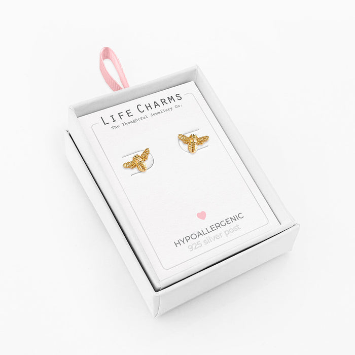 Life Charms Gold Bee Stud Earrings