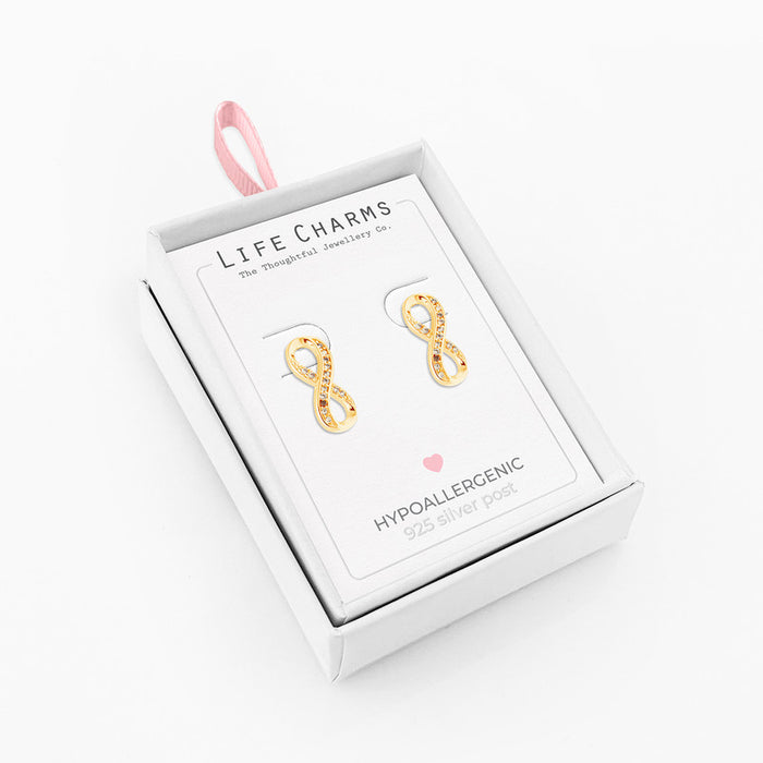 Life Charms Infinity Gold Stud Earrings