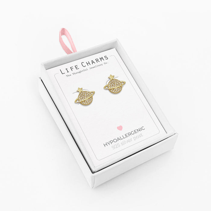 Life Charms Orb-Shaped Gold Stud Earrings