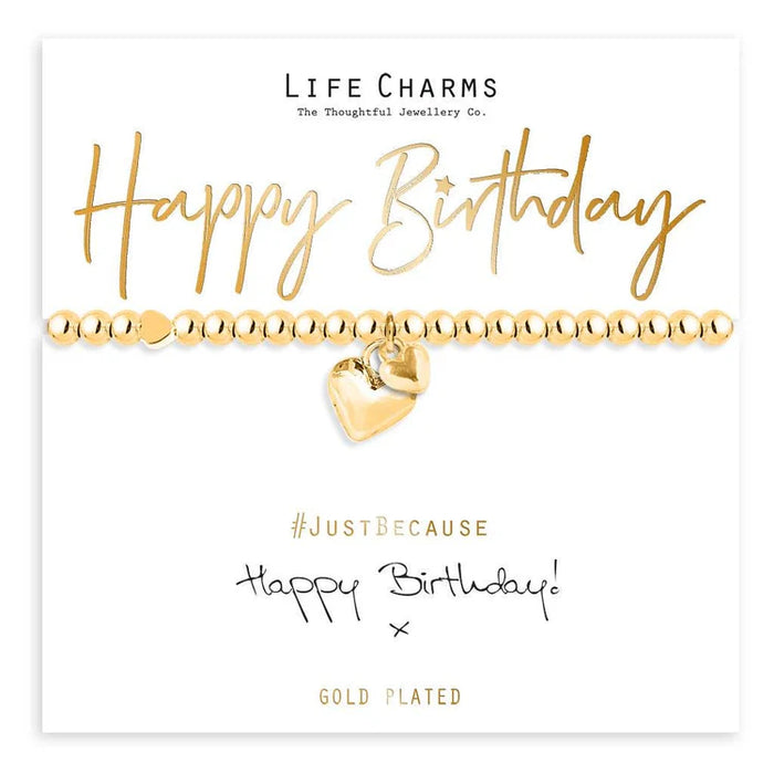 Life Charms Happy Birthday Gold Hearts Charm Bracelet