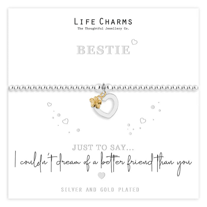 Life Charms Just To Say Bestie Gold Heart Charm Bracelet