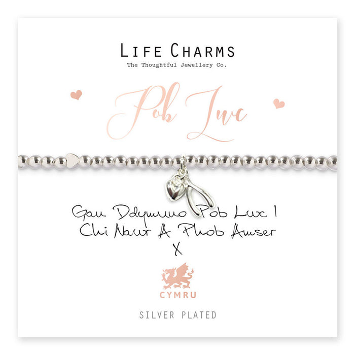 Life Charms Silver Welsh Pob Luc (Good Luck) Bracelet