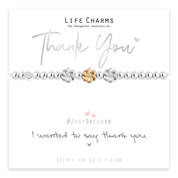 Life Charms Thank You Silver Flower Bracelet