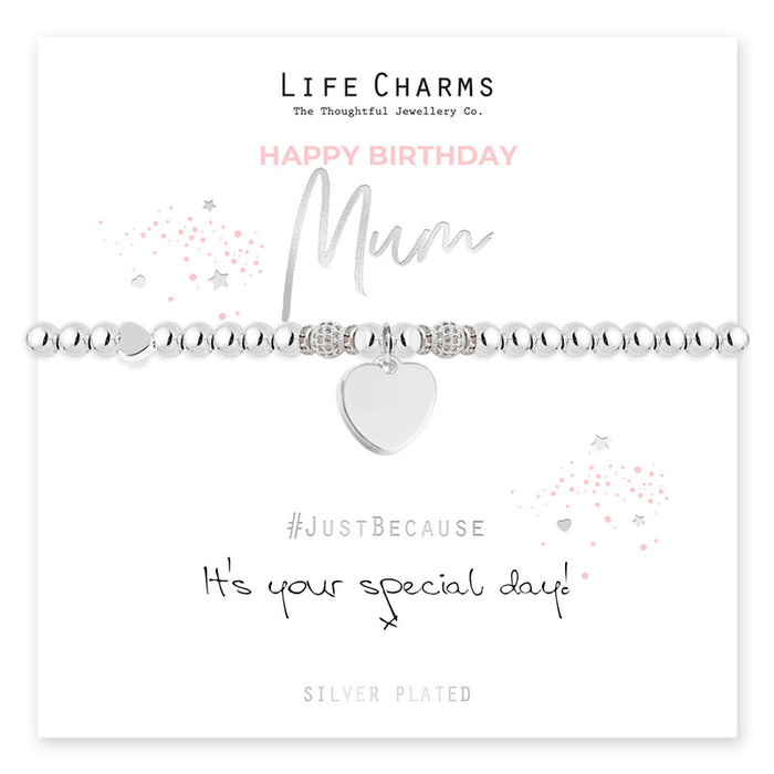 Life Charms Silver Happy Birthday Mum Bracelet