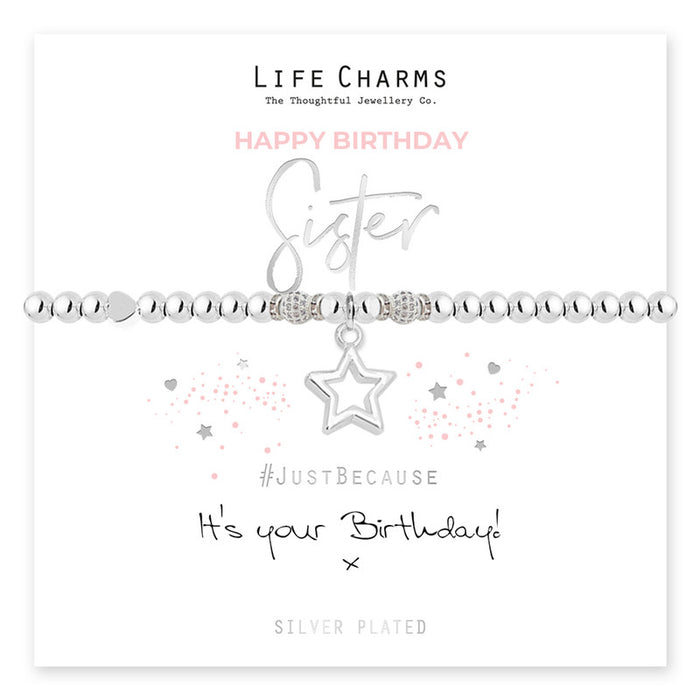 Life Charms Silver Happy Birthday Sister Bracelet