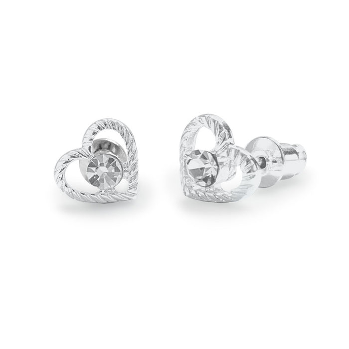 Life Charms Crystal Heart Silver Studs