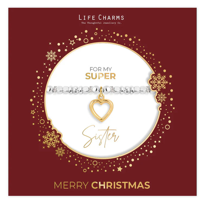 Life Charms Super Sister Sparkly Bracelet In Christmas Sleeve