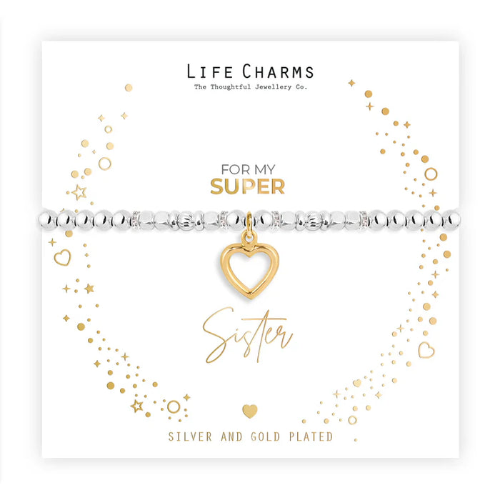 Life Charms Super Sister Sparkly Bracelet In Christmas Sleeve
