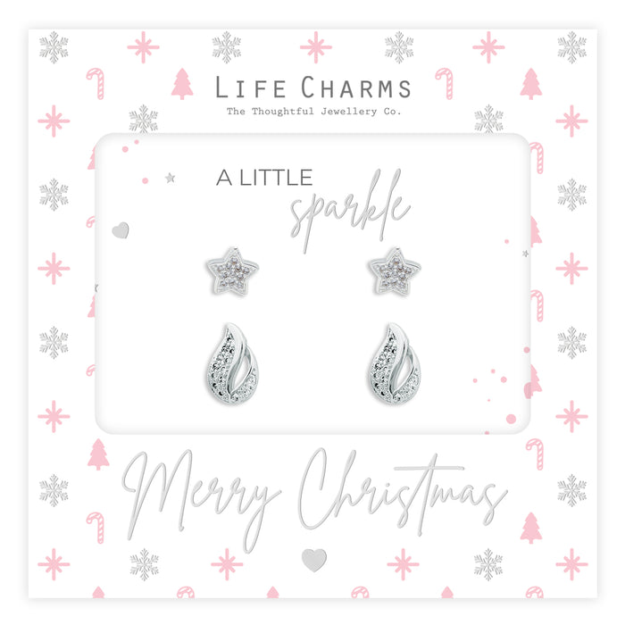 Life Charms Christmas Silver Earrings 2 Pairs