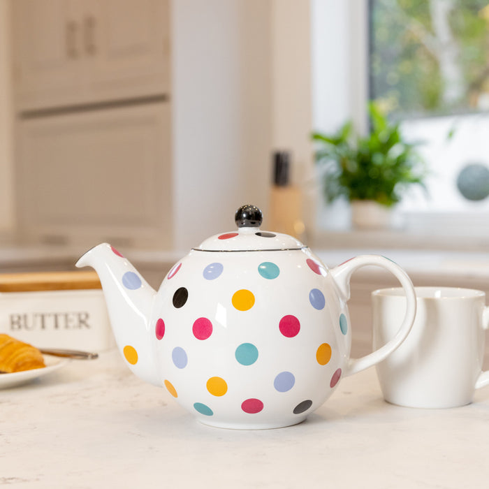 London Pottery Globe 6 Cup Teapot White With Multi Spots