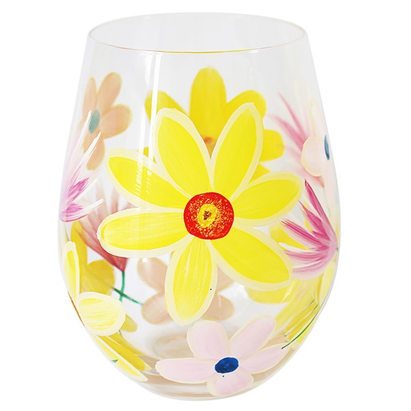 Hand Painted Stemless Glass Daffodil Flower