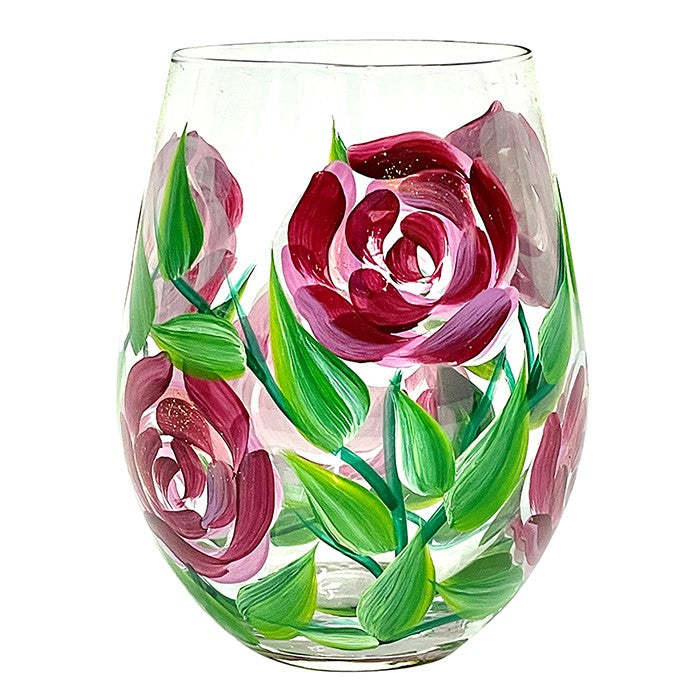 Hand Painted Stemless Glass Rose Flower