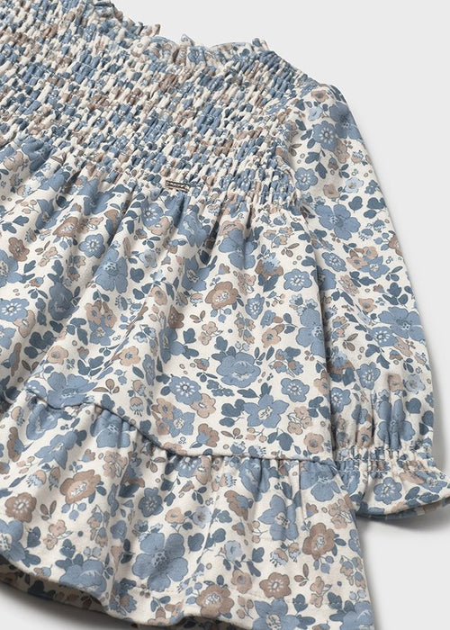 Mayoral Girls Printed Velvet Dress Blue Bell
