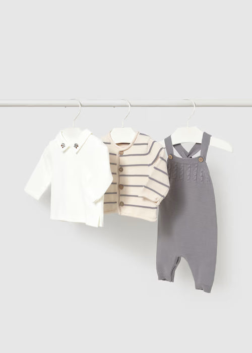 Mayoral Boys Knit Dungaree Set In Ash