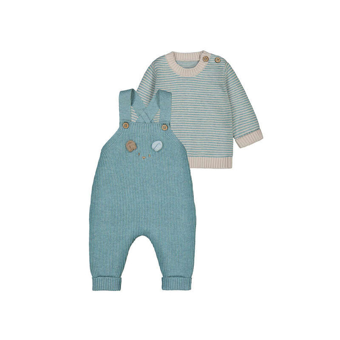 Mayoral Boys Knit Dungaree Set In Mineral