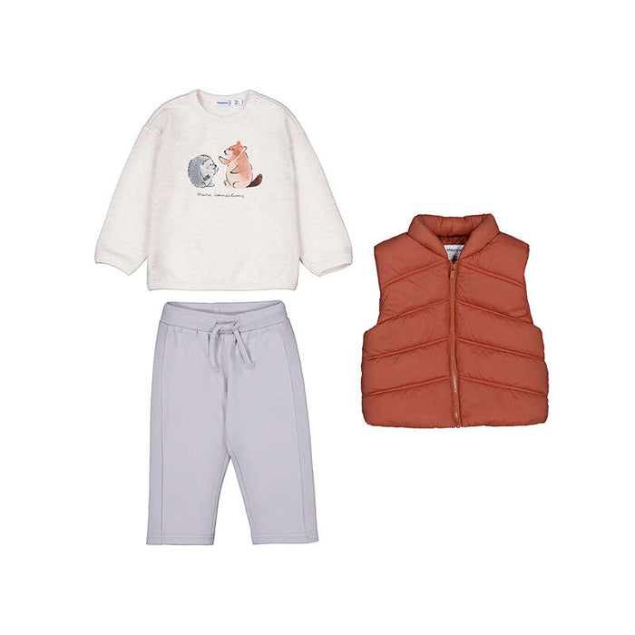 Mayoral Boys Pullover Vest Pant Set In Brick Red