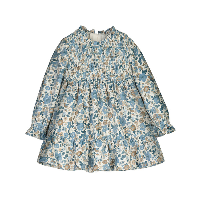 Mayoral Girls Printed Velvet Dress Blue Bell