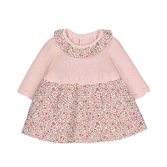 Mayoral Girls Combined Knit Dress In Baby Rose