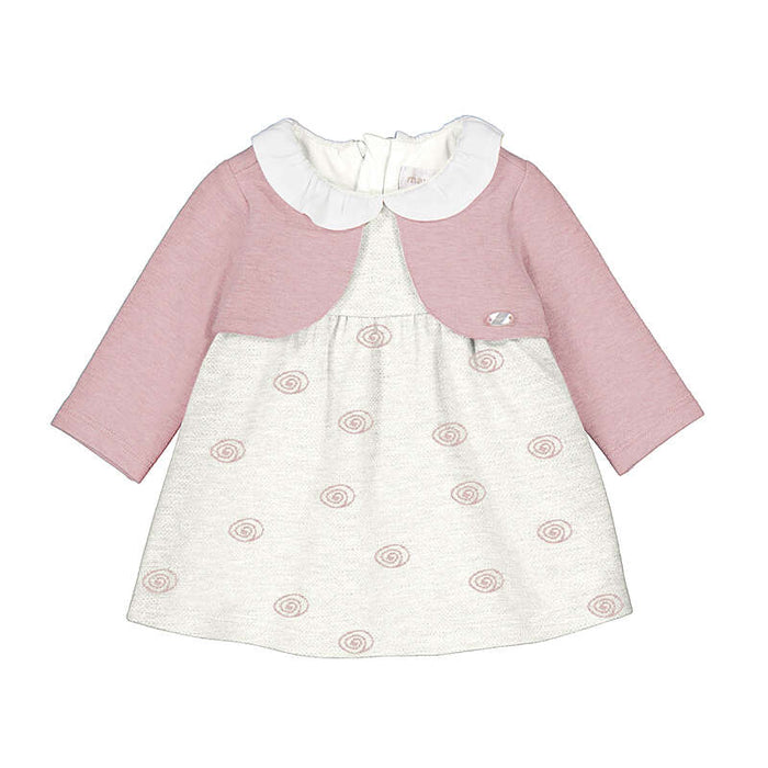 Mayoral Girls Dress With Knot Cardigan In Baby Rose