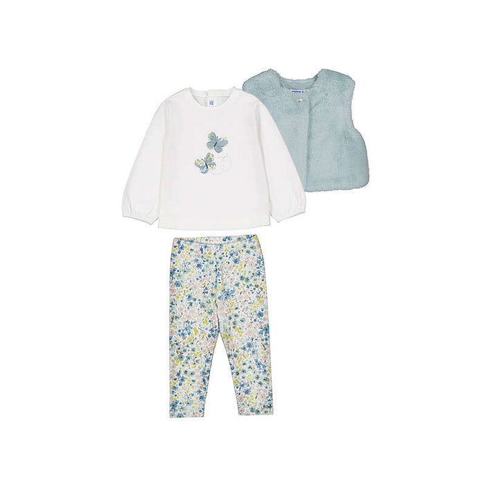 Mayoral Girls Faux Fur Vest Leggings Set In Anise