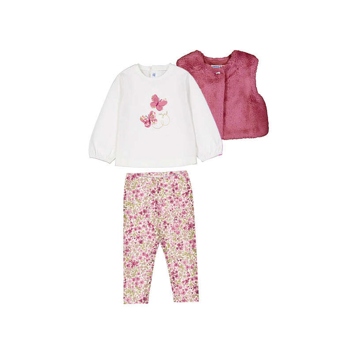 Mayoral Girls Faux Fur Vest Leggings Set In Petal