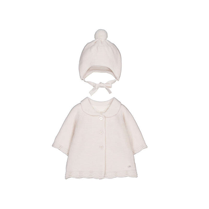 Mayoral Girls Knit Coat With Hood In Pottery