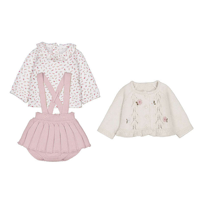 Mayoral Girls Newborn 3-piece Set With Skirt