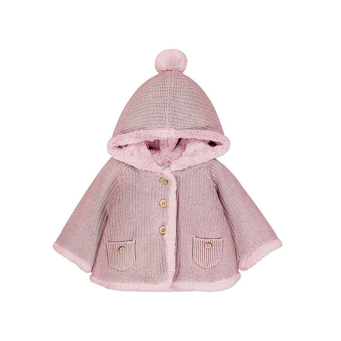Mayoral Girls Pompon Knit Cardigan In Baby Rose