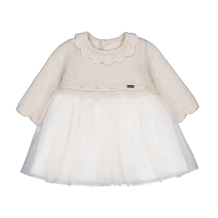 Mayoral Girls Tricot Tull Dress In Champagne