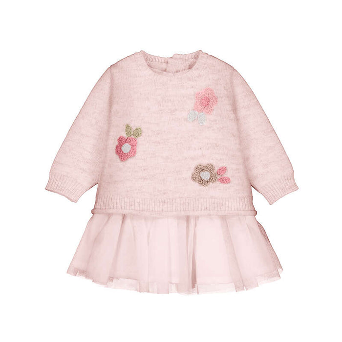 Mayoral Girls Tricot Tulle Dress In Baby Rose